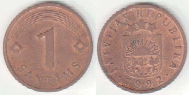 1992 Latvia 1 Santims (Unc) A008643